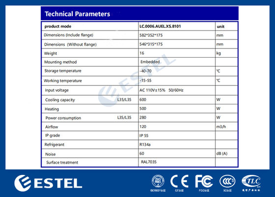 कैबिनेट एयर कंडीशनर AC110V 60Hz 600W कूलिंग क्षमता, रिमोट मॉनिटरिंग के साथ कठोर वातावरण के लिए आदर्श